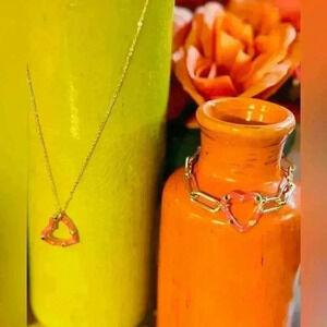 SET 💕gold & pink matching necklace & bracelet w heart pendant, great gift